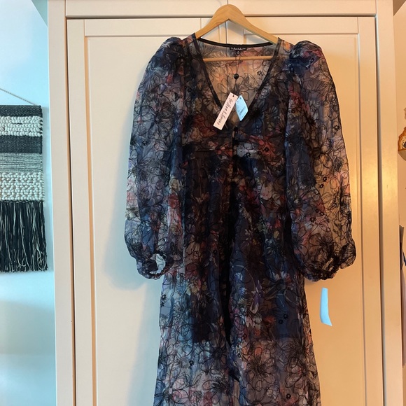 Floral Sheer Midi Dress - Navy - Picture 3 of 9